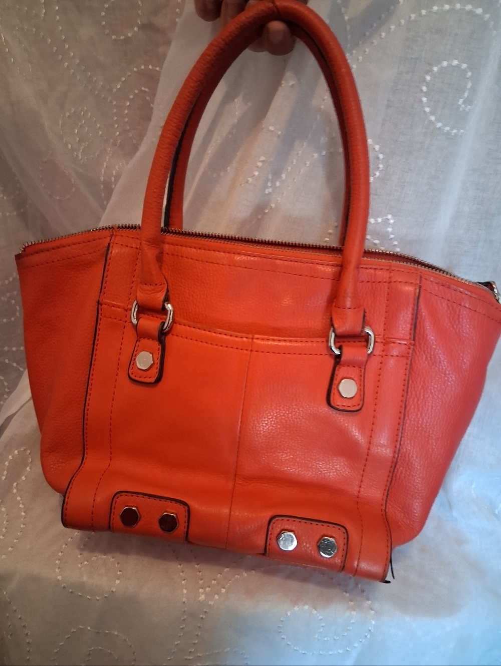 Tignanello Vibrant  Coral Leather Tote